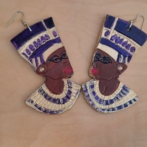 Leather Earrings with Egyptian Theme – Purple